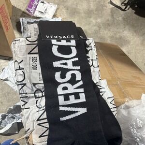 Versace Men's Black White Logo Crew Socks Size M Cotton Blend ICZ0003 IK0104